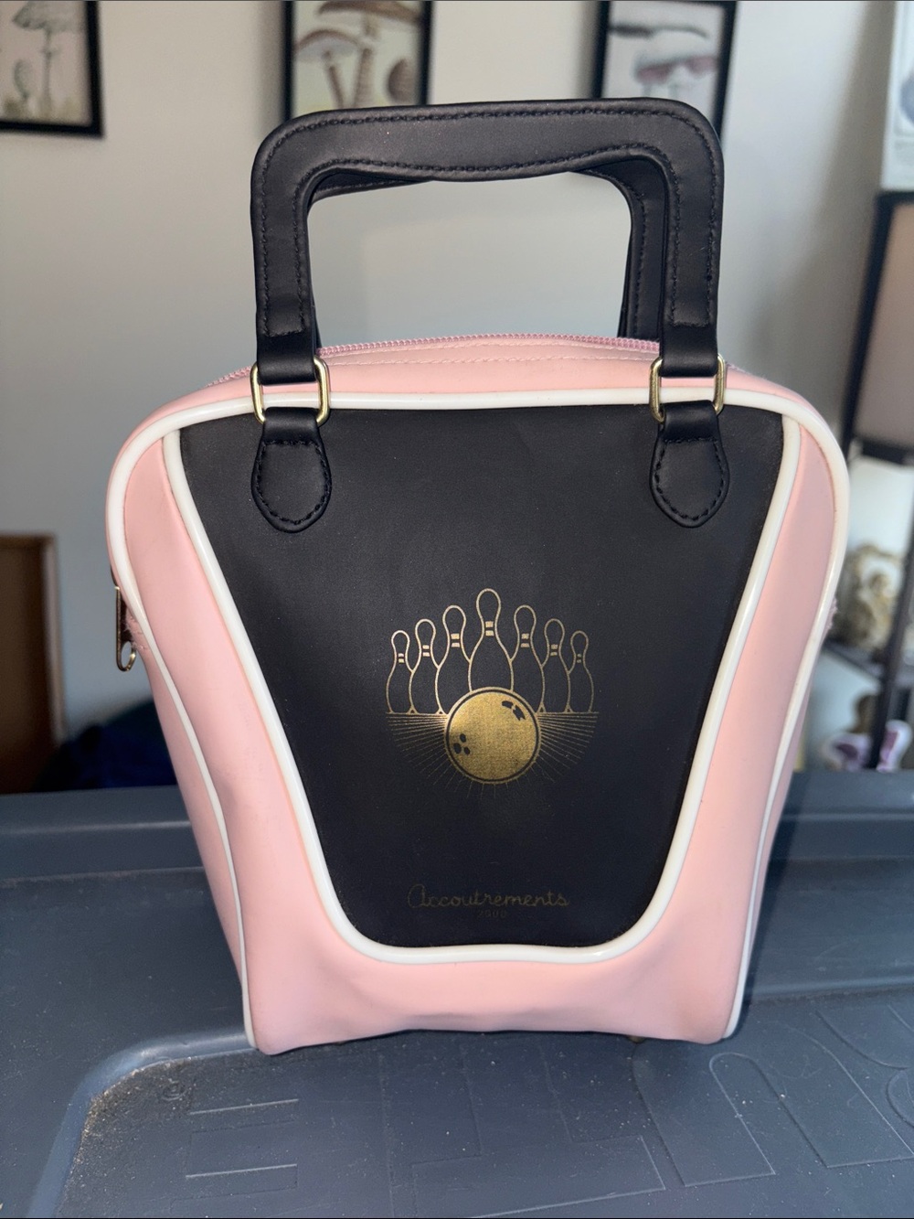 Pink and Black Bowling-Inspired Mini Satchel